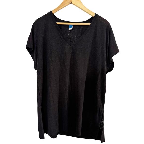 NWT Old Navy Black Linen Blend V Neck Oversized Short Sleeve TShirt Womens Small - Picture 1 of 6